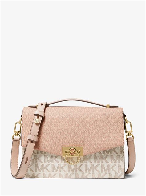 michael michael kors hendrix medium two-tone logo messenger bag|Michael Kors Hendrix Medium Leather Messenger .